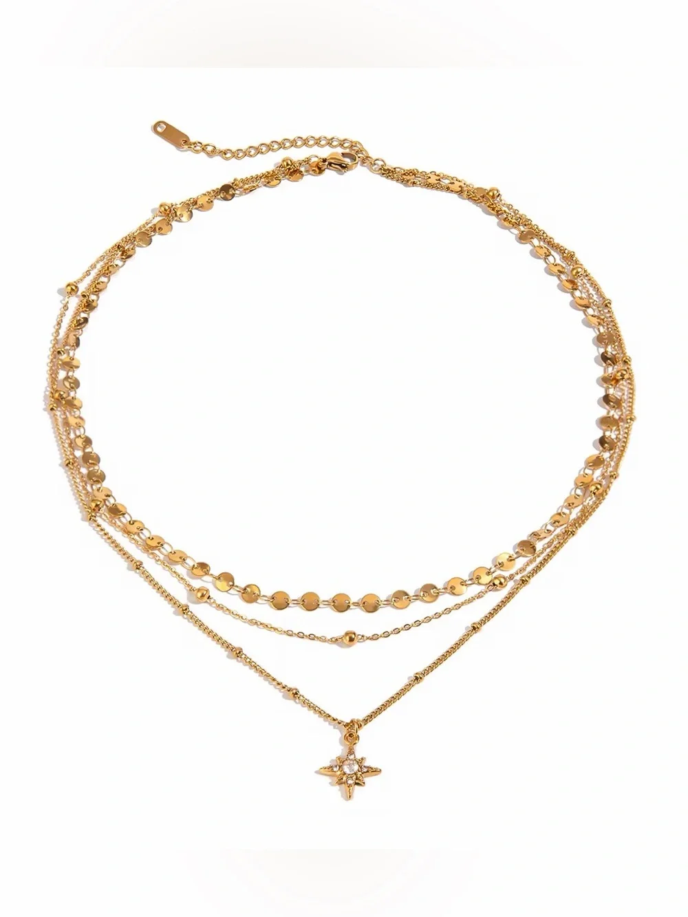 18K Gold Plated Layered Star Pendant Necklace - Picture 1 of 8